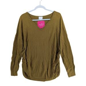 Ingrid Isabel Maternity Sweater Knit VNeck Pullover Long Sleeves Olive Green XL